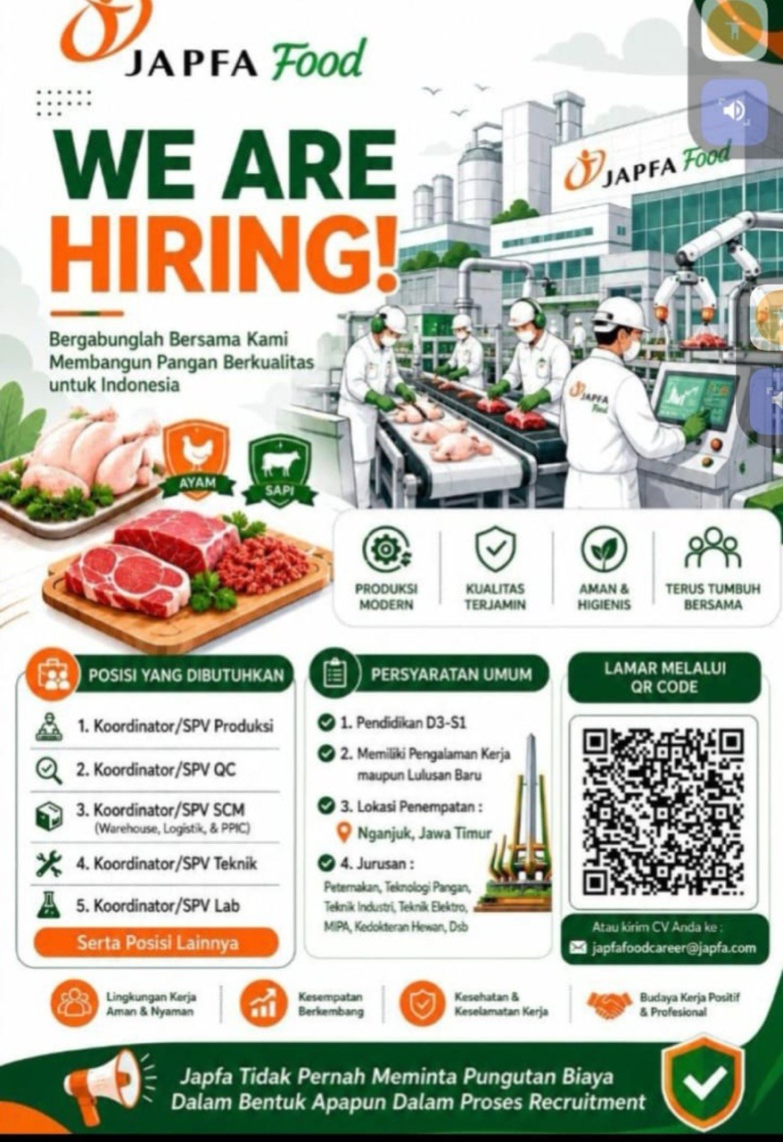 Lowongan Kerja JAPFA Food Juni 2026: Kesempatan Karier Strategis di Nganjuk